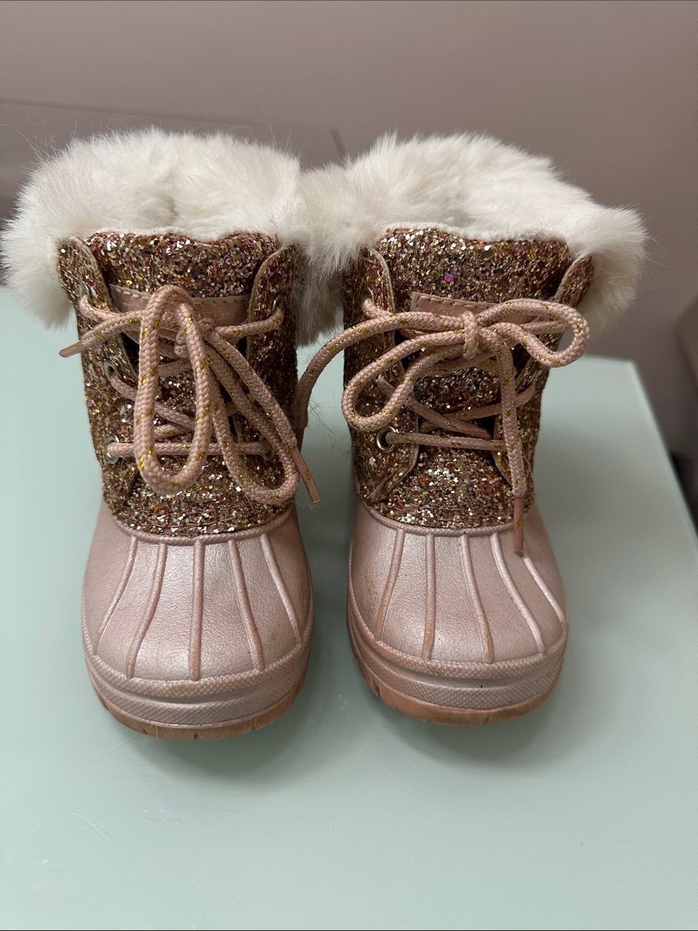 London Fog Pink Glitter Faux-Fur Snow Boots